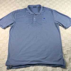 TurtleSon Men's Blue Striped‎ Polo Shirt Golf Casual Short Sleeve Size L
